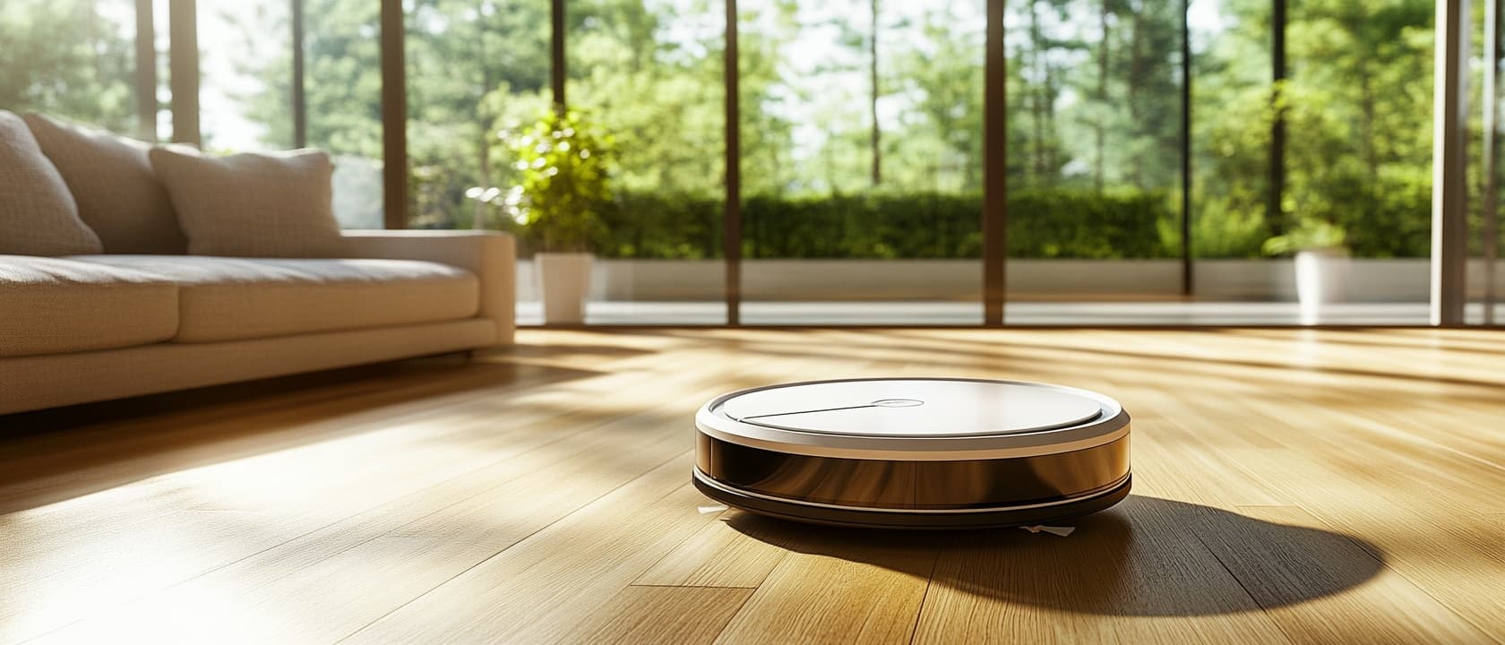 Automatic robot vacuum cleaner in a modern home